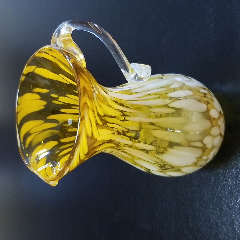 Vintage Hand Blown Art Glass Pitcher Amber with White Flecks - Picture 4 of 8